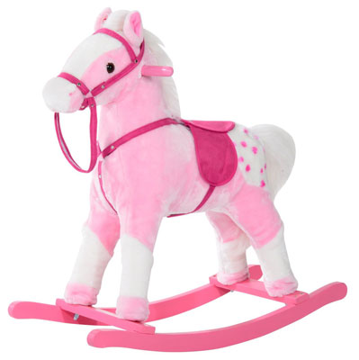 7. Qaba Kids Plush Rocking Horse Pony w/ Realistic Sounds – Pink