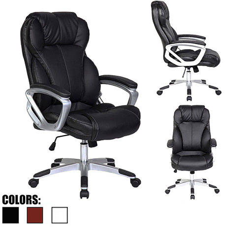 #5.2xhome - Black - Deluxe Professional PU Leather Tall and Big Ergonomic Office High Back Chair