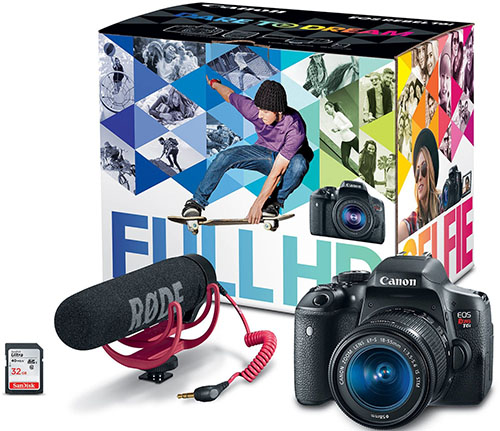 7. Canon EOS Rebel T6i Video Creator Kit with 18-55mm Lens, Rode VIDEOMIC GO and Sandisk 32GB SD Card