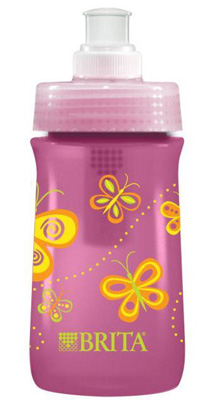 10. Brita Pink Butterflies Soft Squeeze Water Filter Bottle for Kids