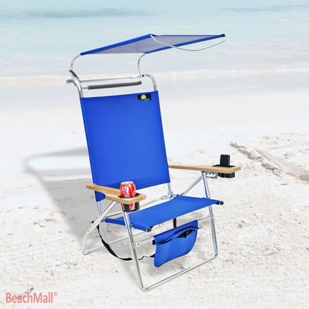 2. Deluxe 4 Position Aluminum Beach Chair with Storage Pouch and Canopy