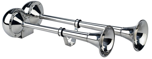 4. Wolo(125) The Dominator Stainless Steel Dual Trumpet Horns - 12 Volt, Low and High Tone