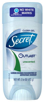 1. Secret Outlast Unscented Women’s Clear Gel Antiperspirant And Deodorant