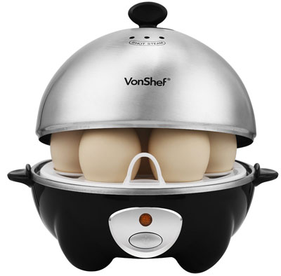 4. Von-Shef Exclusive 7-Egg Electric Egg Cooker Stainless Steel Poacher & Steamer Attachment