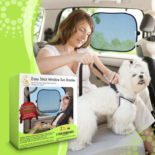 #6.Easy Stick Window Sun Shade. 2 PACK. Bonus EXTRA SUCTION CUPS INCLUDED. The car shade provides an SPF 30. Easy To Stick And Remove Sun Shade For Car Window, Calming Kids & Pets