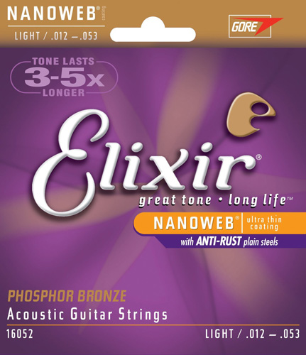 #4. Elixir Strings Acoustic Phosphor Bronze Guitar Strings with NANOWEB Coating, Light (.012-.053)