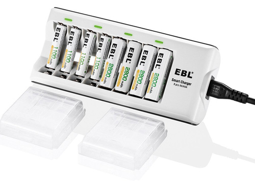 #4. EBL 808 Smart Battery Charger With 4 Pack AAA 1100mAh And 4 Pack AA 2800mAh Rechargeable Batteries