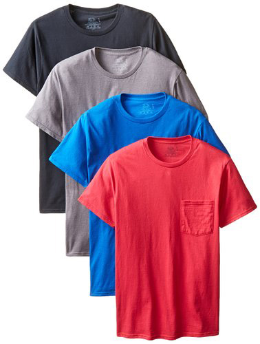 #2.Fruit of The Loom Men’s 4-Pack Pocket Crew-Neck T-Shirt –Colors May Vary