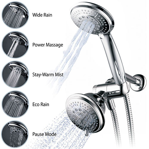 1.Hydroluxe Full-Chrome 24 Function Ultra-Luxury 3-way 2 in 1 Shower-Head/Handheld-Shower Combo